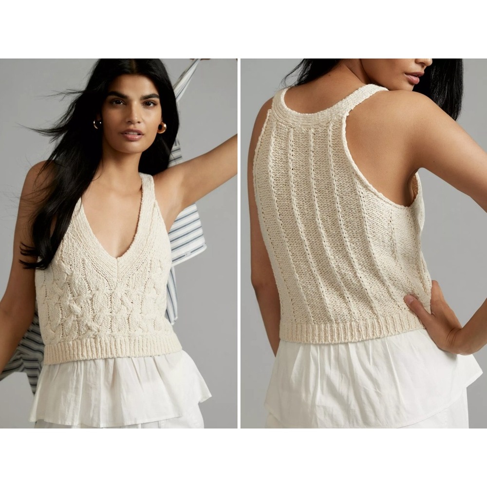By Anthropologie Twofer Cable-Knit Sweater Tank Size L‎